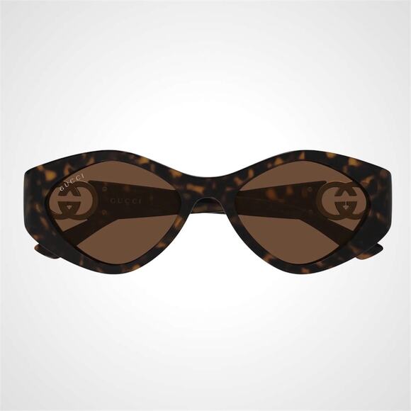 New GUCCI Sunglasses Brown Gold Oval Cat Eye Womens 52-17-135mm Havana Tortoise main image 5